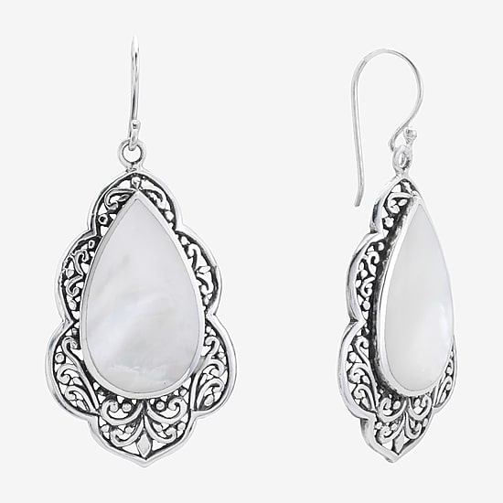 Womens White Mother Of Pearl Sterling Silver Pear Drop Earrings