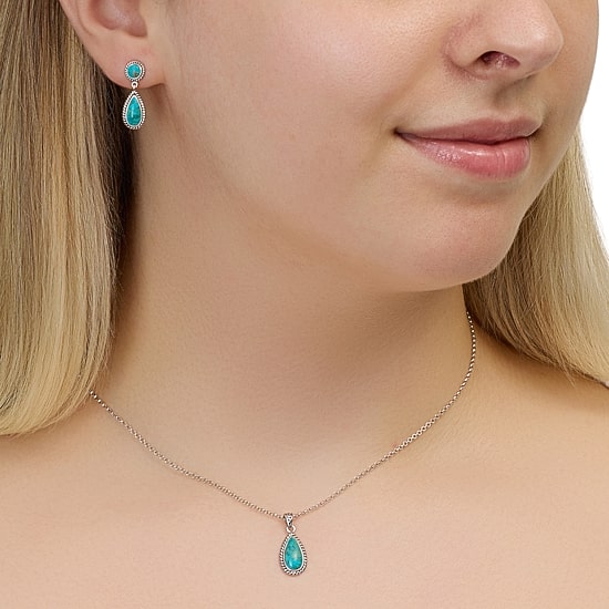 Womens Enhanced Blue Turquoise Sterling Silver 2-pc. Jewelry Set