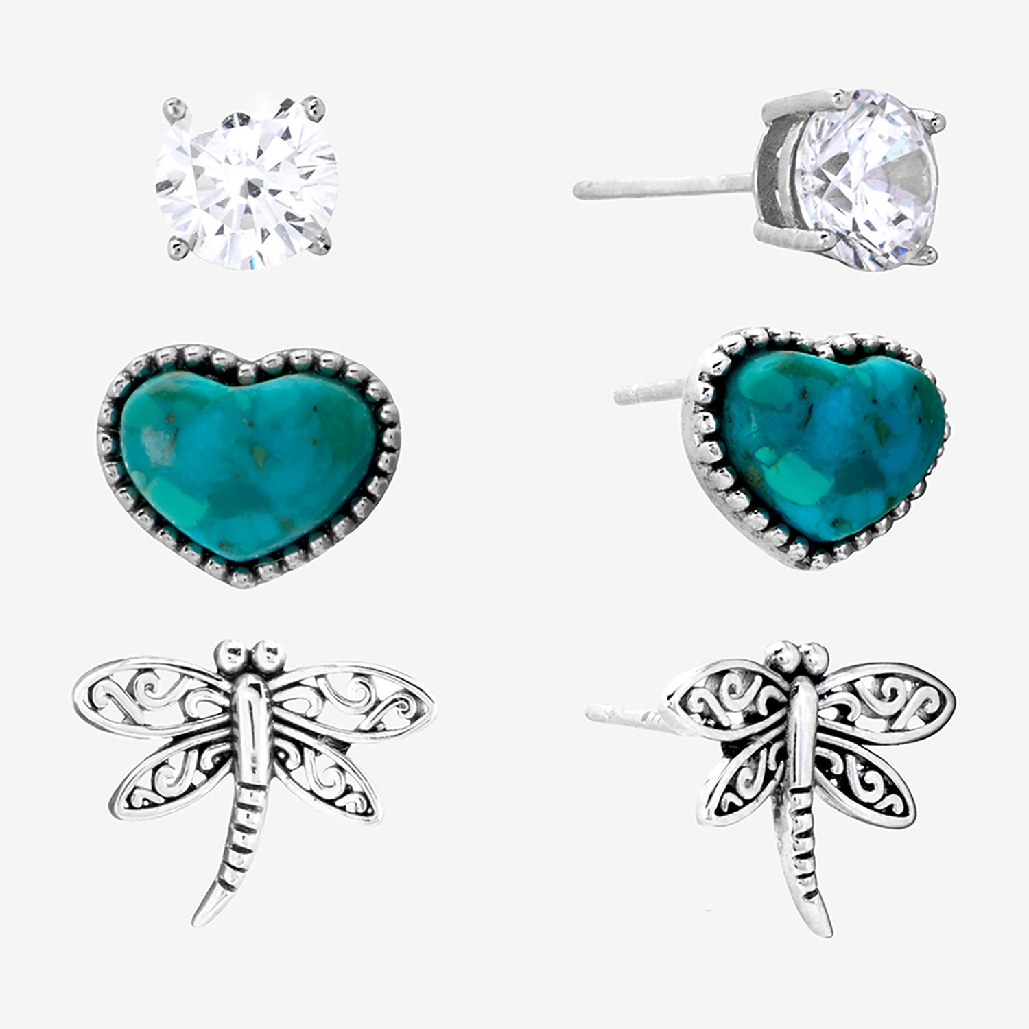 Womens Enhanced Blue Turquoise Sterling Silver 3 Pair Earring Set
