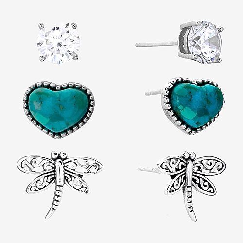 Womens Enhanced Blue Turquoise Sterling Silver 3 Pair Earring Set, One Size, Blue