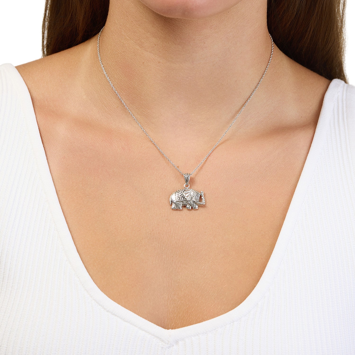 Elephant Womens Sterling Silver 16 Inch Pendant Necklace