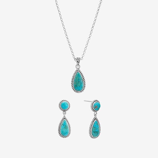 Womens Enhanced Blue Turquoise Sterling Silver 2-pc. Jewelry Set