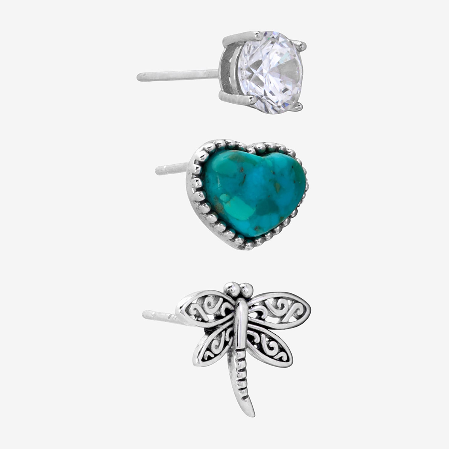 Womens Enhanced Blue Turquoise Sterling Silver 3 Pair Earring Set