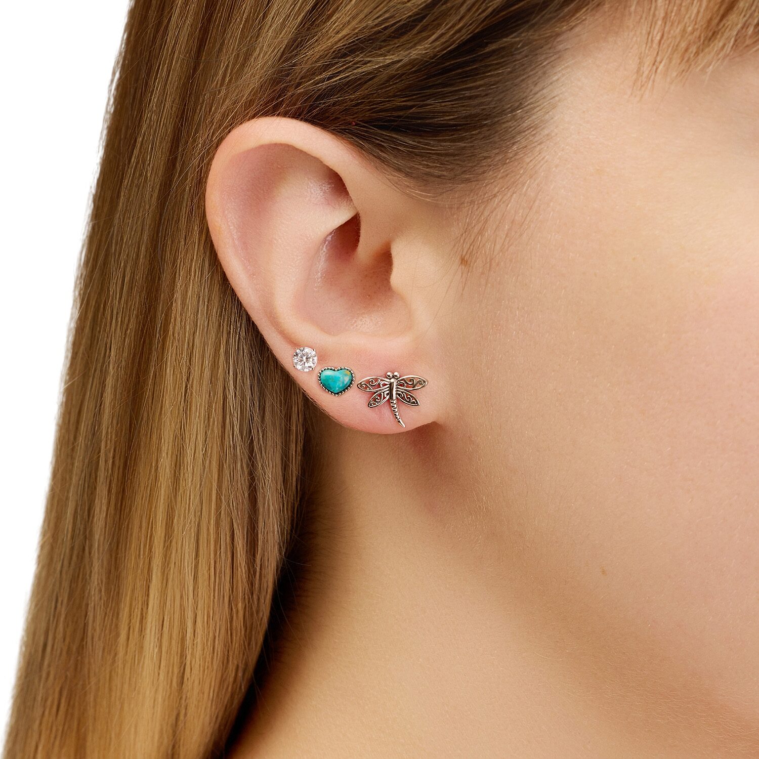 Womens Enhanced Blue Turquoise Sterling Silver 3 Pair Earring Set
