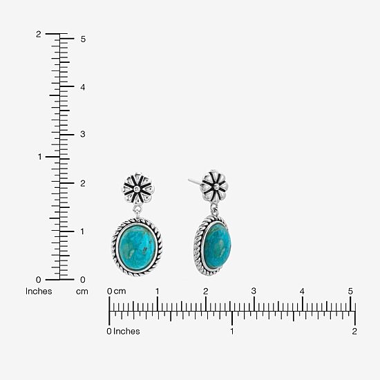 Womens Enhanced Blue Turquoise Sterling Silver Round Drop Earrings