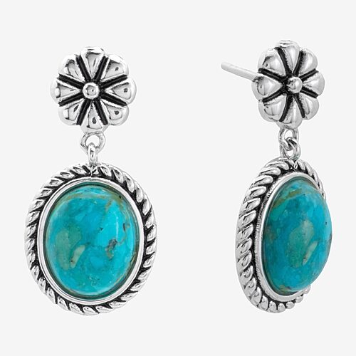 Womens Enhanced Blue Turquoise Sterling Silver Round Drop Earrings, One Size, Blue