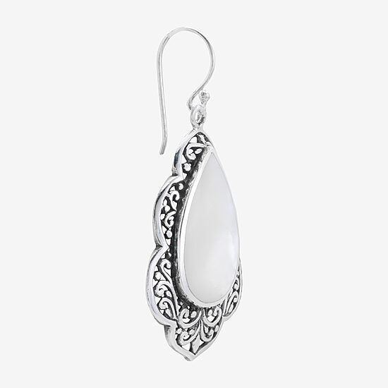 Womens White Mother Of Pearl Sterling Silver Pear Drop Earrings
