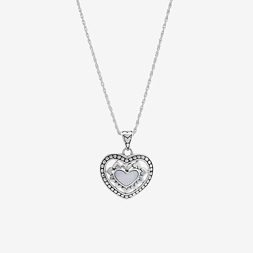 Womens Genuine White Mother Of Pearl Sterling Silver Heart 16 Inch Pendant Necklace, One Size, White