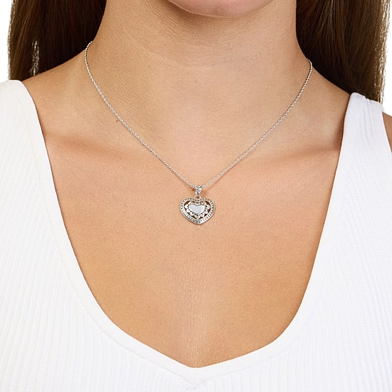 Womens Genuine White Mother Of Pearl Sterling Silver Heart 16 Inch Pendant Necklace