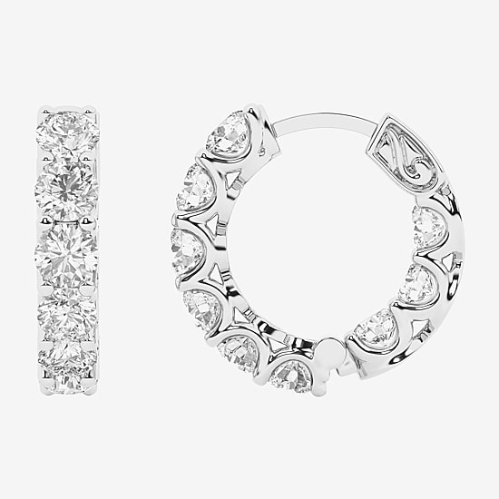(G / Si1-Si2) Womens 5 CT. T.W. Lab Grown White Diamond Sterling Silver 2.3mm Hoop Earrings