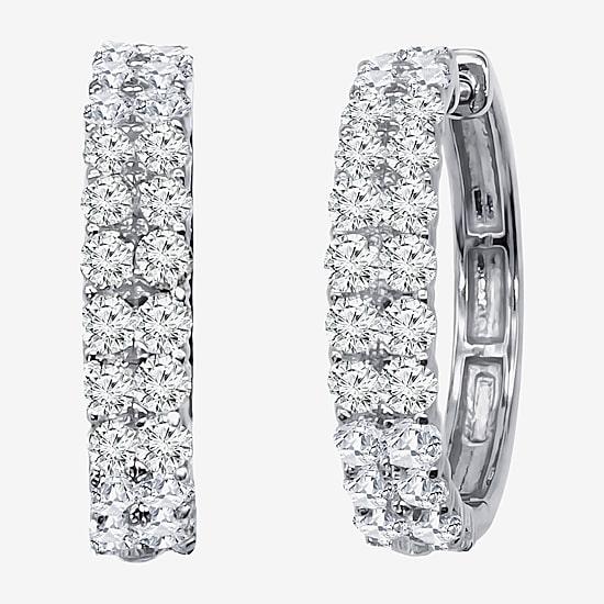 (F / Si2) Womens 2 CT. T.W. Lab Grown White Diamond 10K Gold 24mm Hoop Earrings