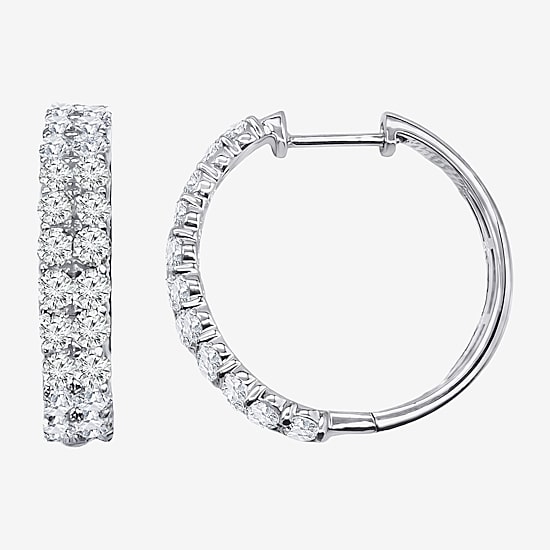 (F / Si2) Womens 2 CT. T.W. Lab Grown White Diamond 10K Gold 24mm Hoop Earrings
