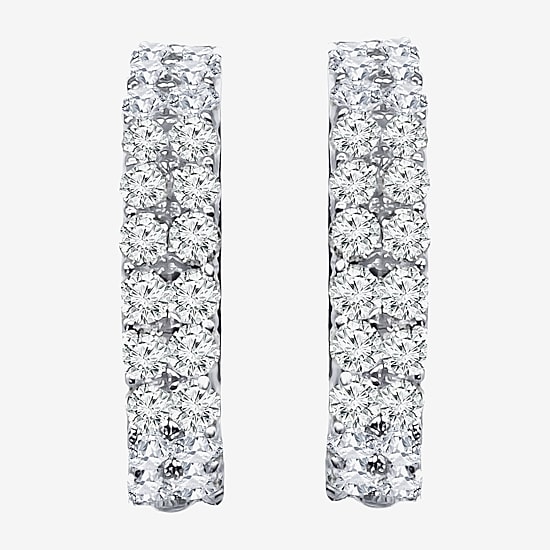 (F / Si2) Womens 2 CT. T.W. Lab Grown White Diamond 10K Gold 24mm Hoop Earrings