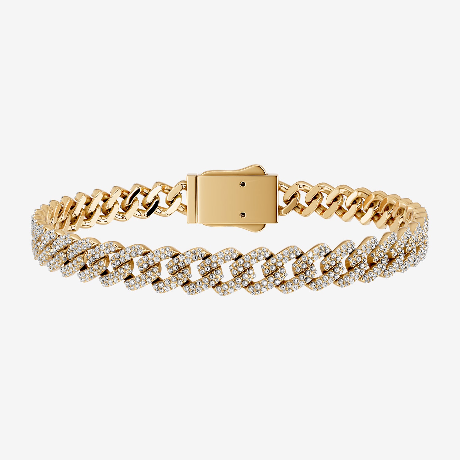 (F / Si2) Mens 14K Gold Over Silver 8 1/2 Inch Semisolid Cuban Chain Bracelet