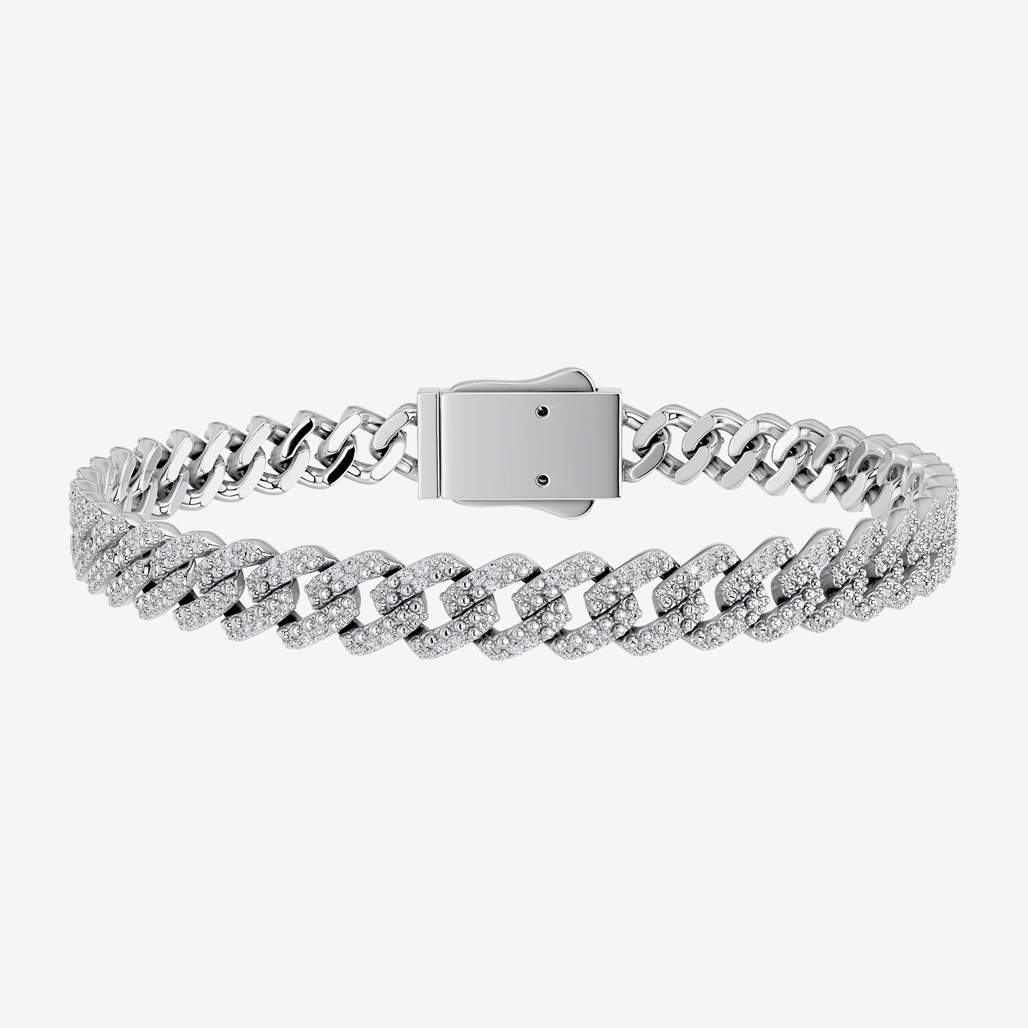 F / Si2) Mens Sterling Silver 8 1/2 Inch Semisolid Cuban Chain Bracelet
