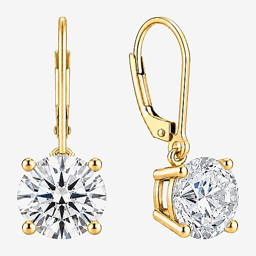 (F / Si2) Womens 5 CT. T.W. Lab Grown White Diamond 14K Gold 23.2mm Round Hoop Earrings, One Size, Yellow