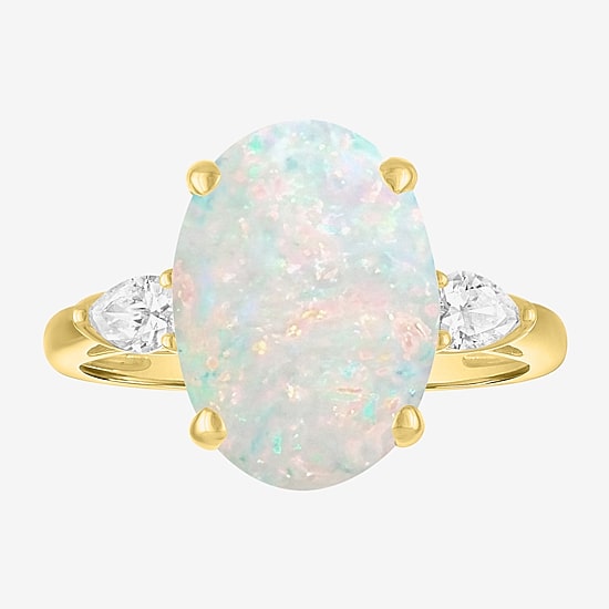 (G-H/Si2-I1) Womens 1/4 CT. T.W. Gemstone 10K Gold Oval 3-Stone Cocktail Ring