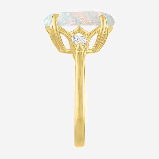 (G-H/Si2-I1) Womens 1/4 CT. T.W. Gemstone 10K Gold Oval 3-Stone Cocktail Ring