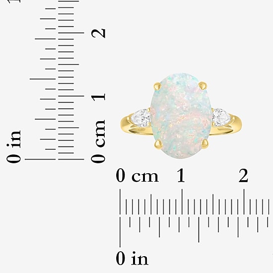 (G-H/Si2-I1) Womens 1/4 CT. T.W. Gemstone 10K Gold Oval 3-Stone Cocktail Ring