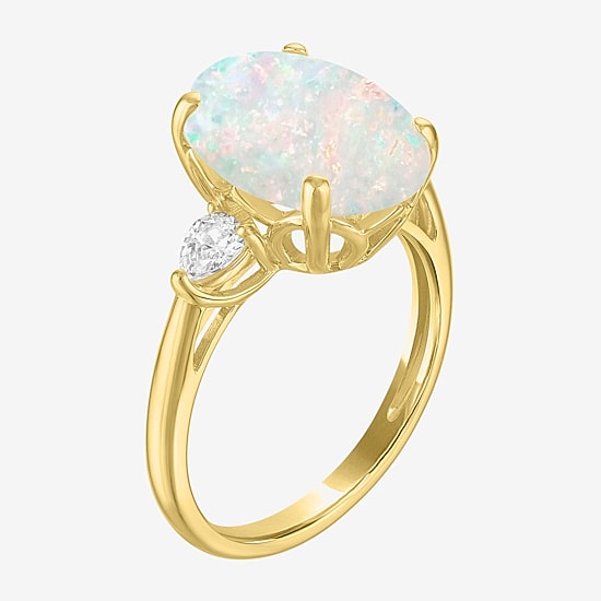 (G-H/Si2-I1) Womens 1/4 CT. T.W. Gemstone 10K Gold Oval 3-Stone Cocktail Ring