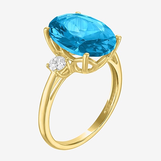 (G-H/Si2-I1) Womens 1/4 CT. T.W. Gemstone 10K Gold Oval 3-Stone Cocktail Ring