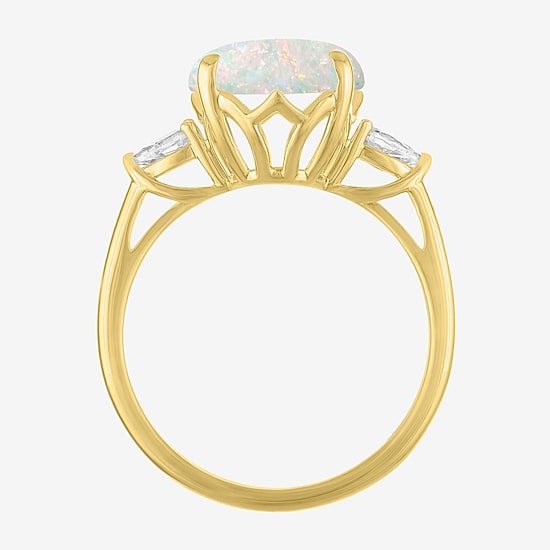 (G-H/Si2-I1) Womens 1/4 CT. T.W. Gemstone 10K Gold Oval 3-Stone Cocktail Ring