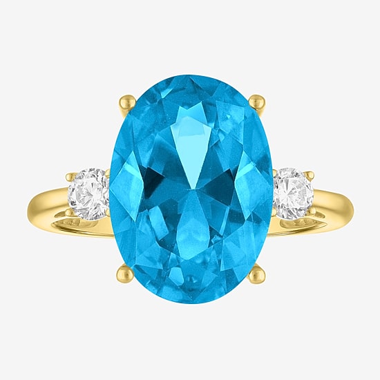 (G-H/Si2-I1) Womens 1/4 CT. T.W. Gemstone 10K Gold Oval 3-Stone Cocktail Ring