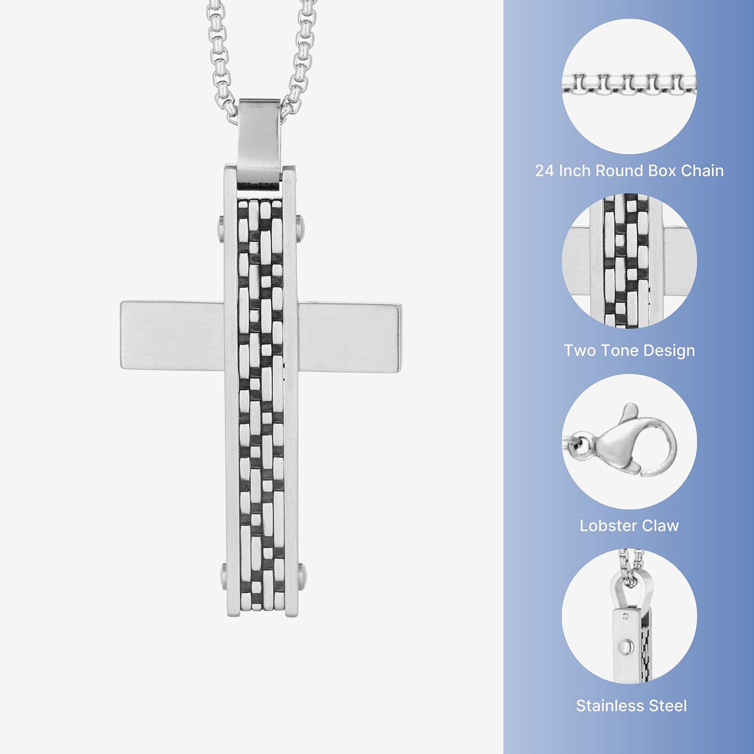 Limited Quantities! Mens Stainless Steel Cross 24 Inch Pendant Necklace
