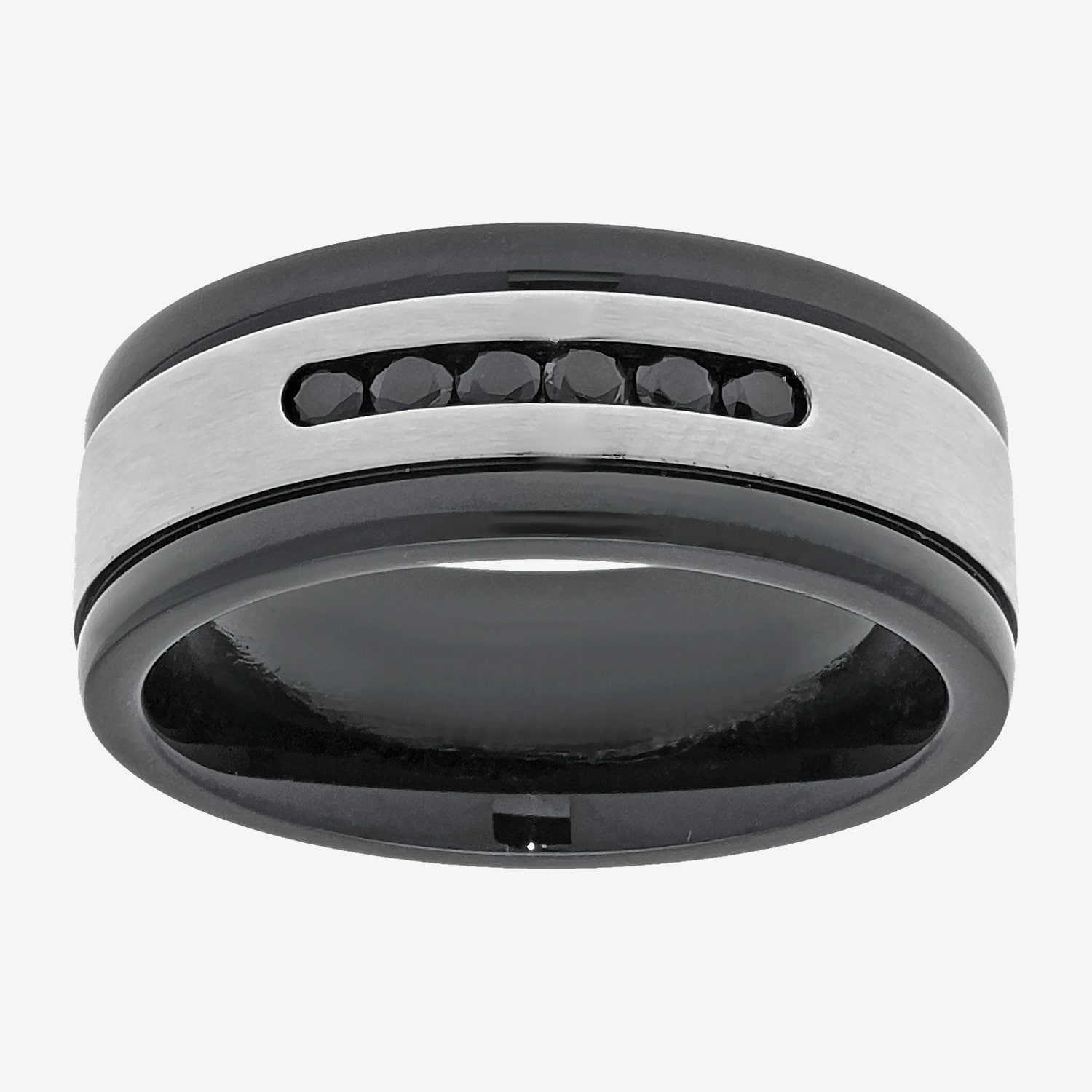 Limited Quantities! Mens 8MM Black Cubic Zirconia Stainless Steel Band