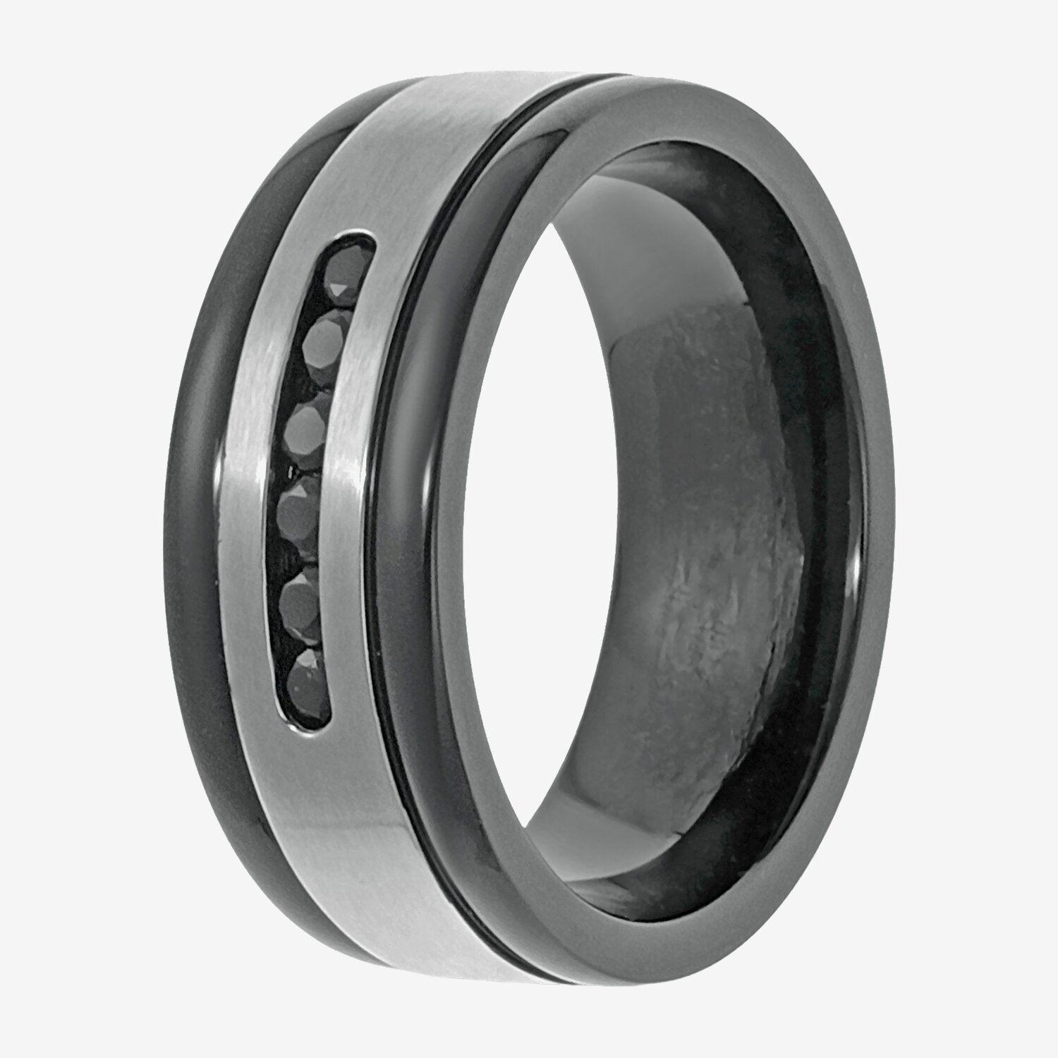 Limited Quantities! Mens 8MM Black Cubic Zirconia Stainless Steel Band
