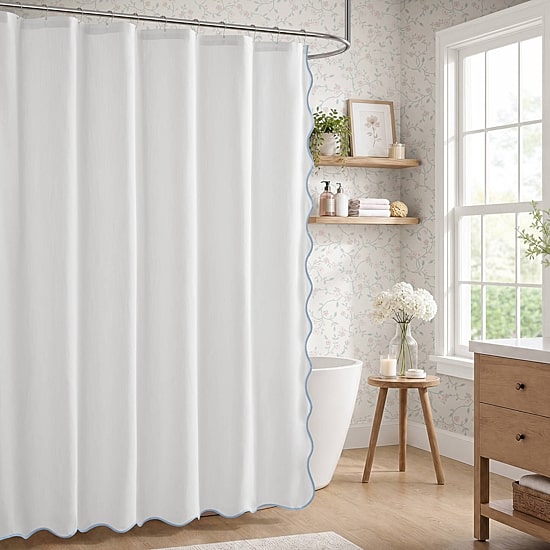 Laura Ashley Petal Bloom Scalloped Shower Curtain