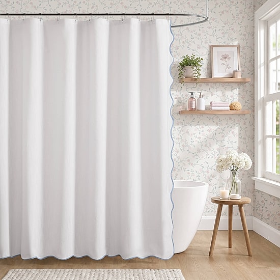 Laura Ashley Petal Bloom Scalloped Shower Curtain