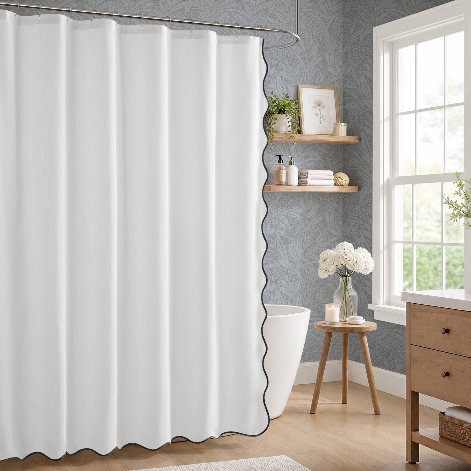 Laura Ashley Petal Bloom Scalloped Shower Curtain