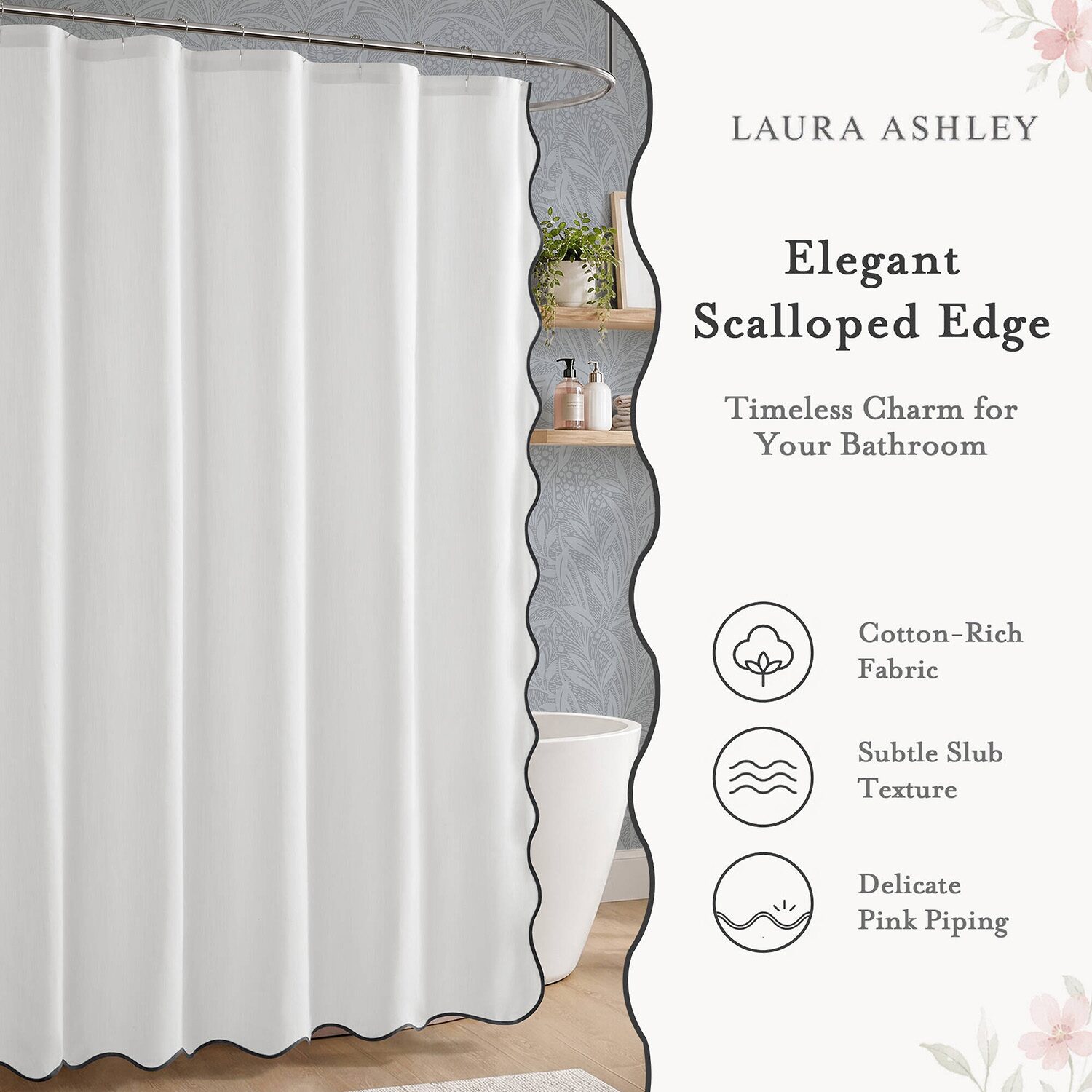 Laura Ashley Petal Bloom Scalloped Shower Curtain