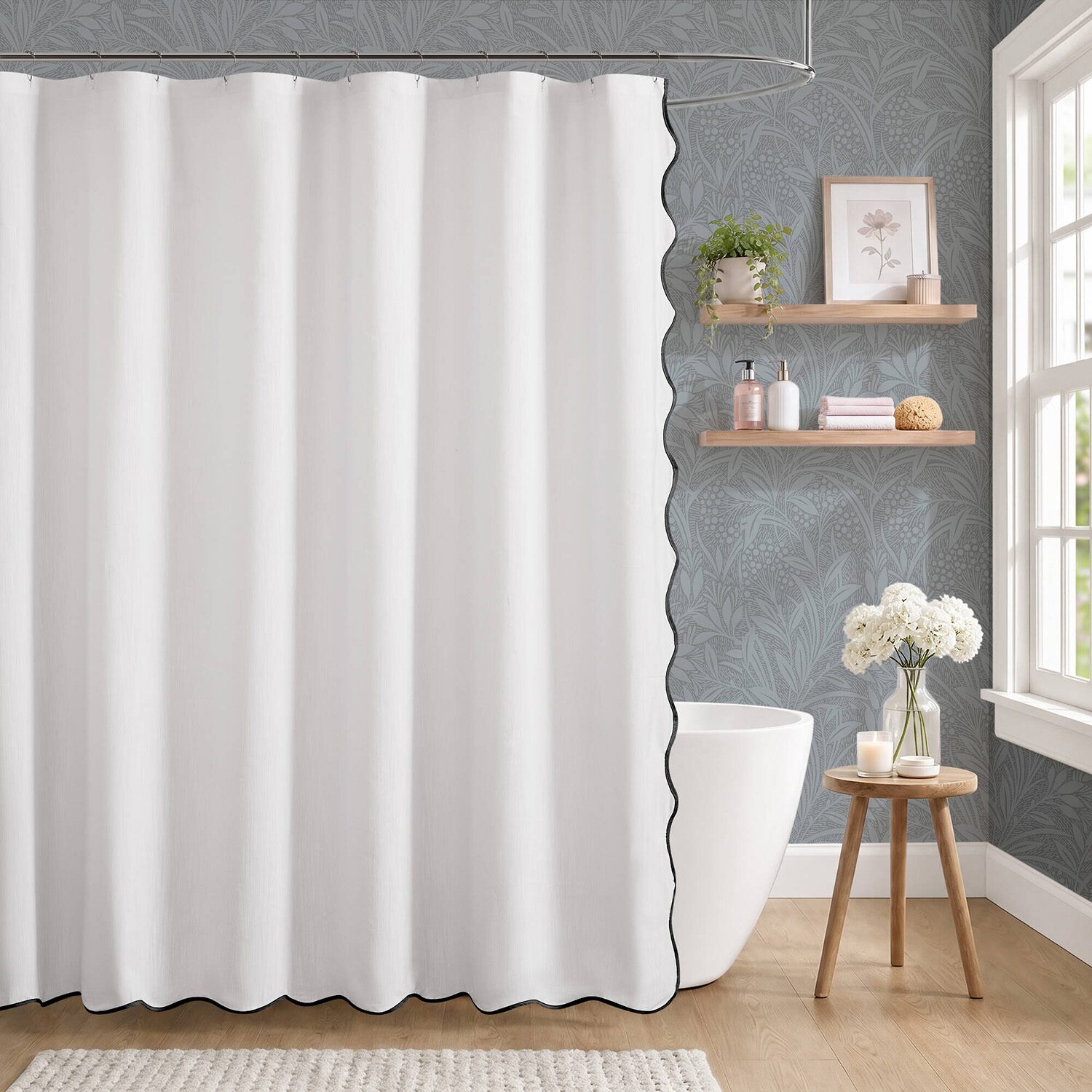 Laura Ashley Petal Bloom Scalloped Shower Curtain