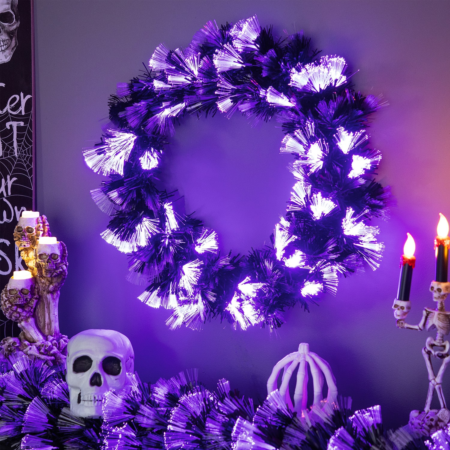 Northlight 24" Led Multi Function Fiber Optic Artificial Pre-Lit Wreath