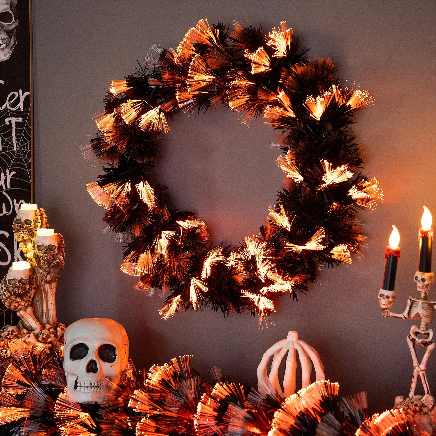 Northlight 24" Led Multi Function Fiber Optic Artificial Pre-Lit Wreath