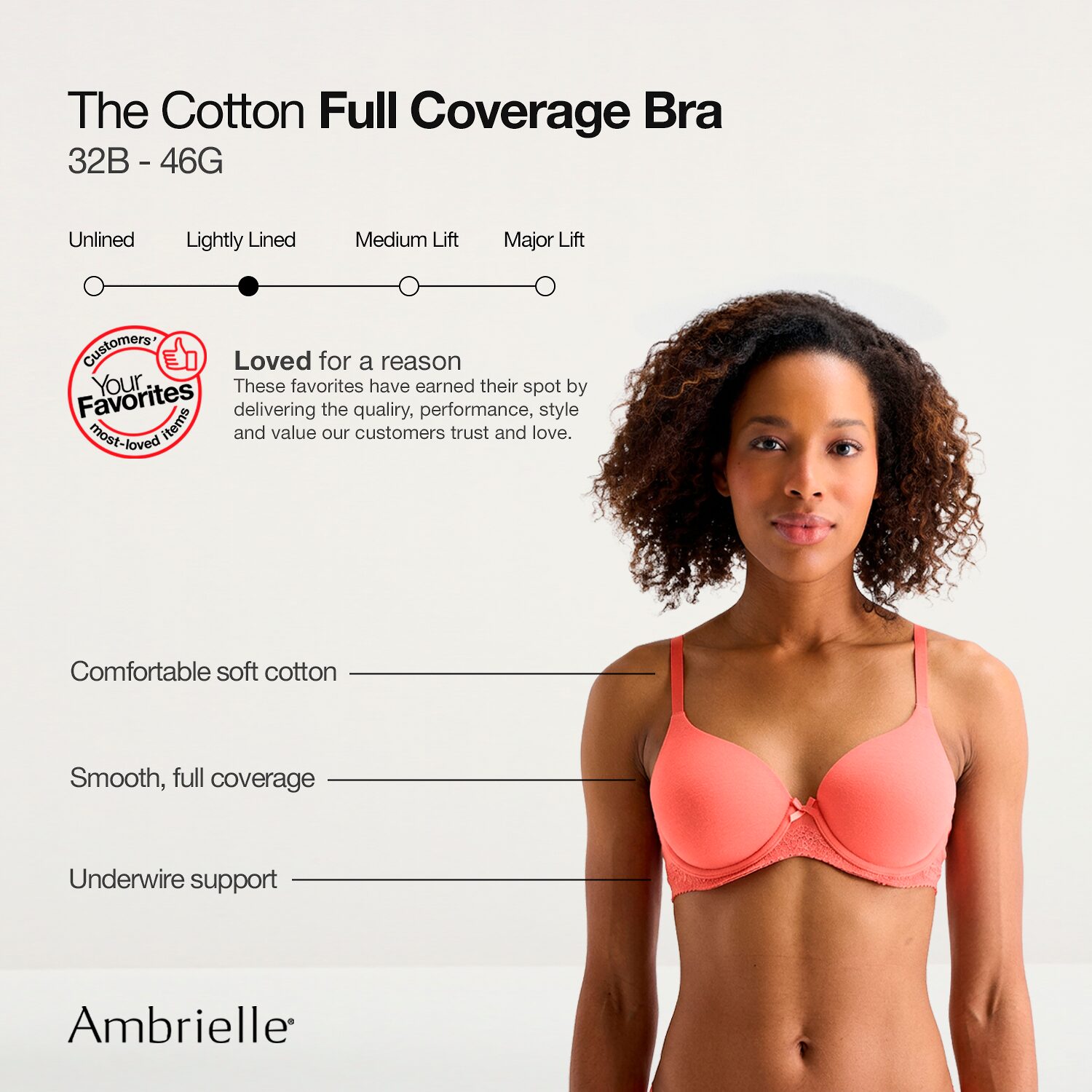 Ambrielle Cotton Full Coverage Underwire Bra