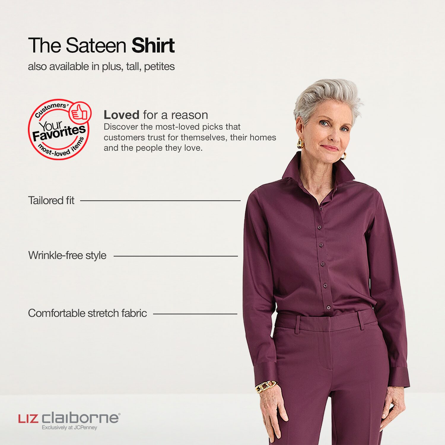 Liz Claiborne Womens Cuffed Long Sleeve Regular Fit Button-Down Shirt