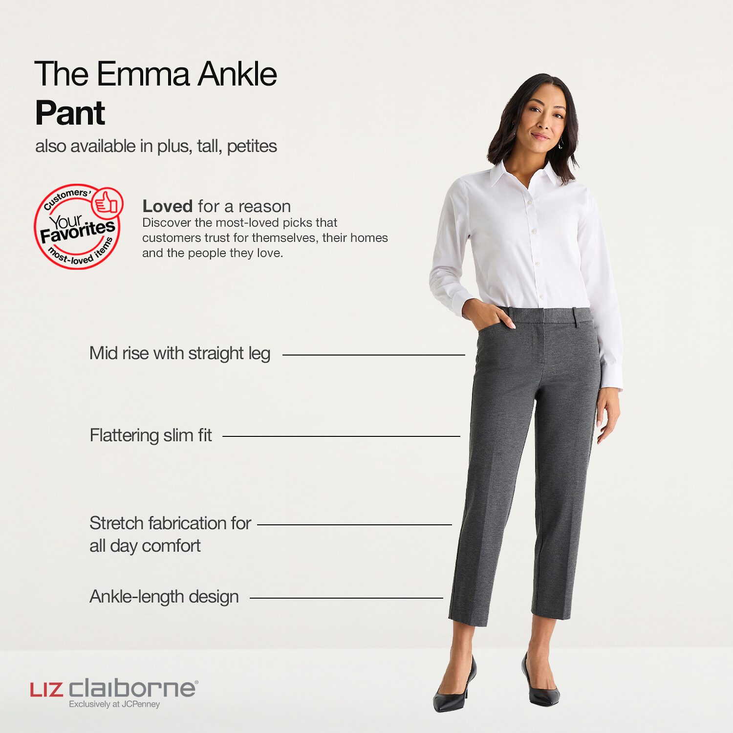 Liz Claiborne Emma Ponte Womens Straight Mid Rise Ankle Pant