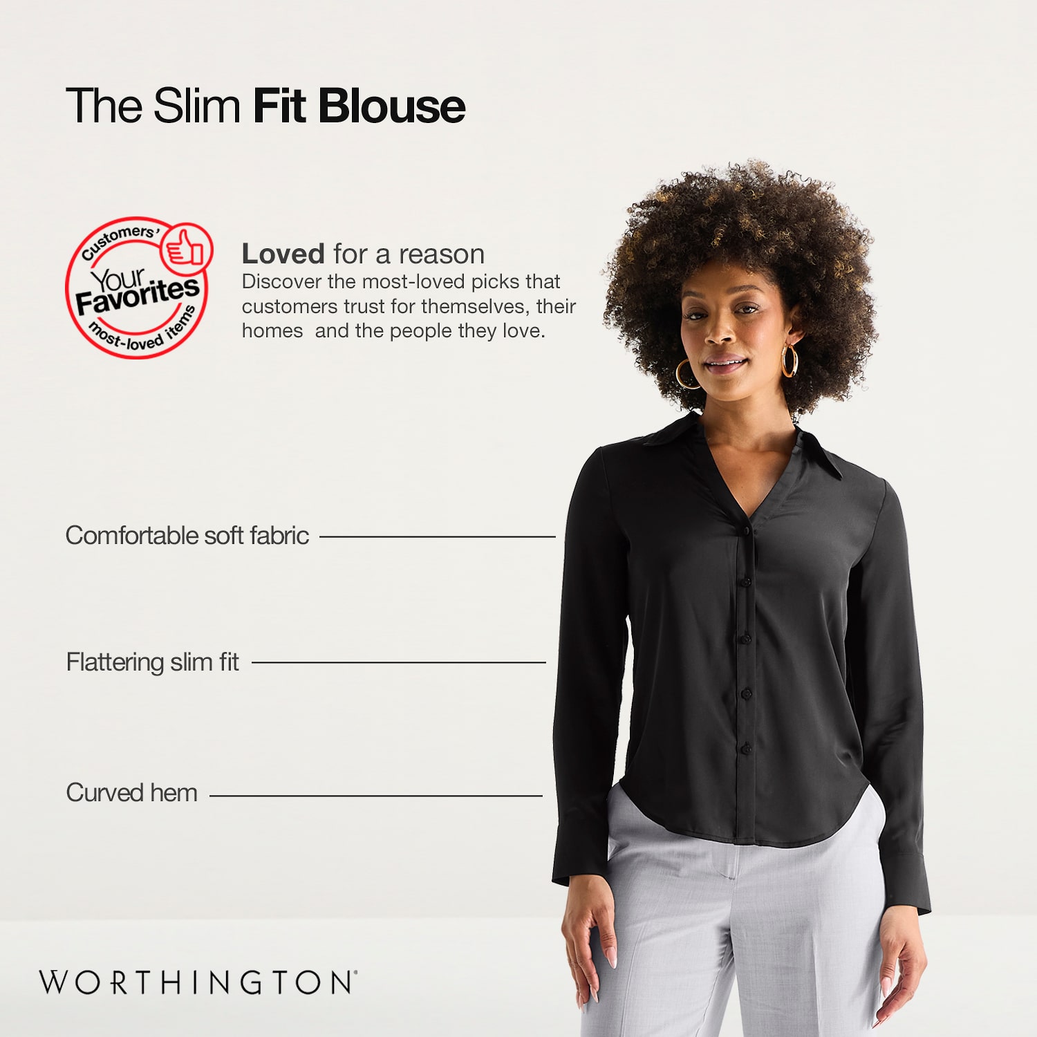 Worthington Womens Long Sleeve Slim Fit Blouse