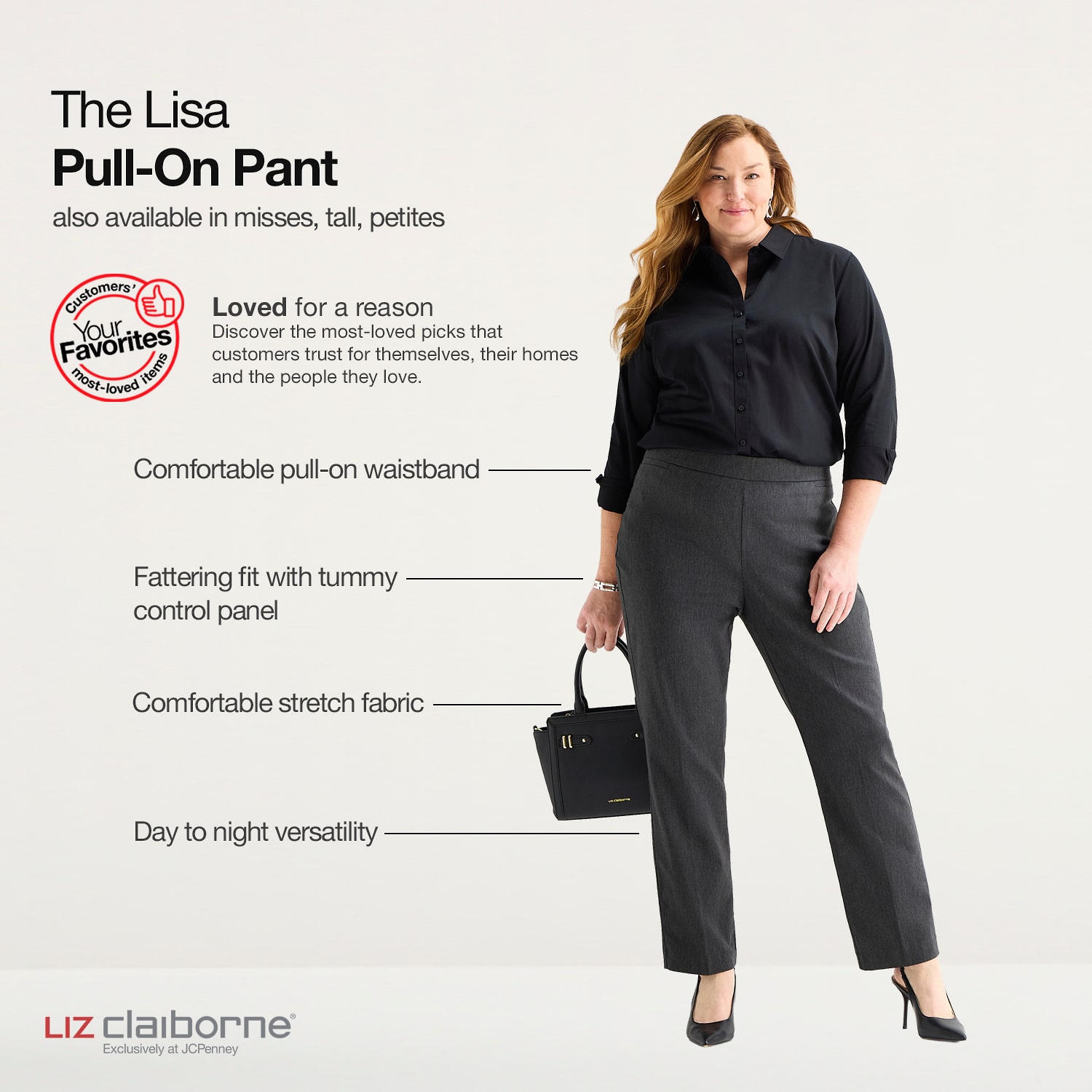 Liz Claiborne Lisa Womens Straight Pull-On Pant