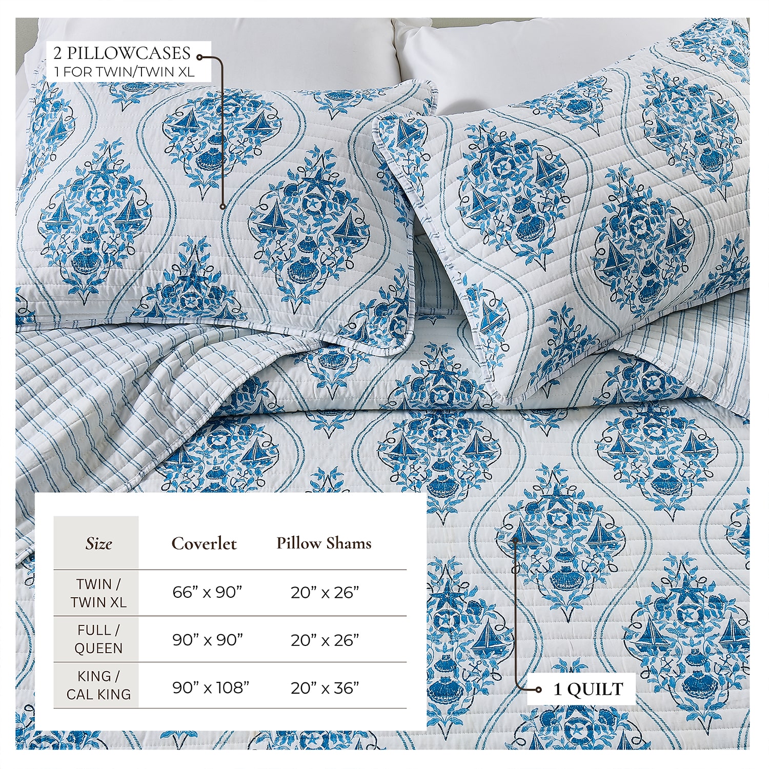 Linery Reversible Nautical Easy Care Quilt Set