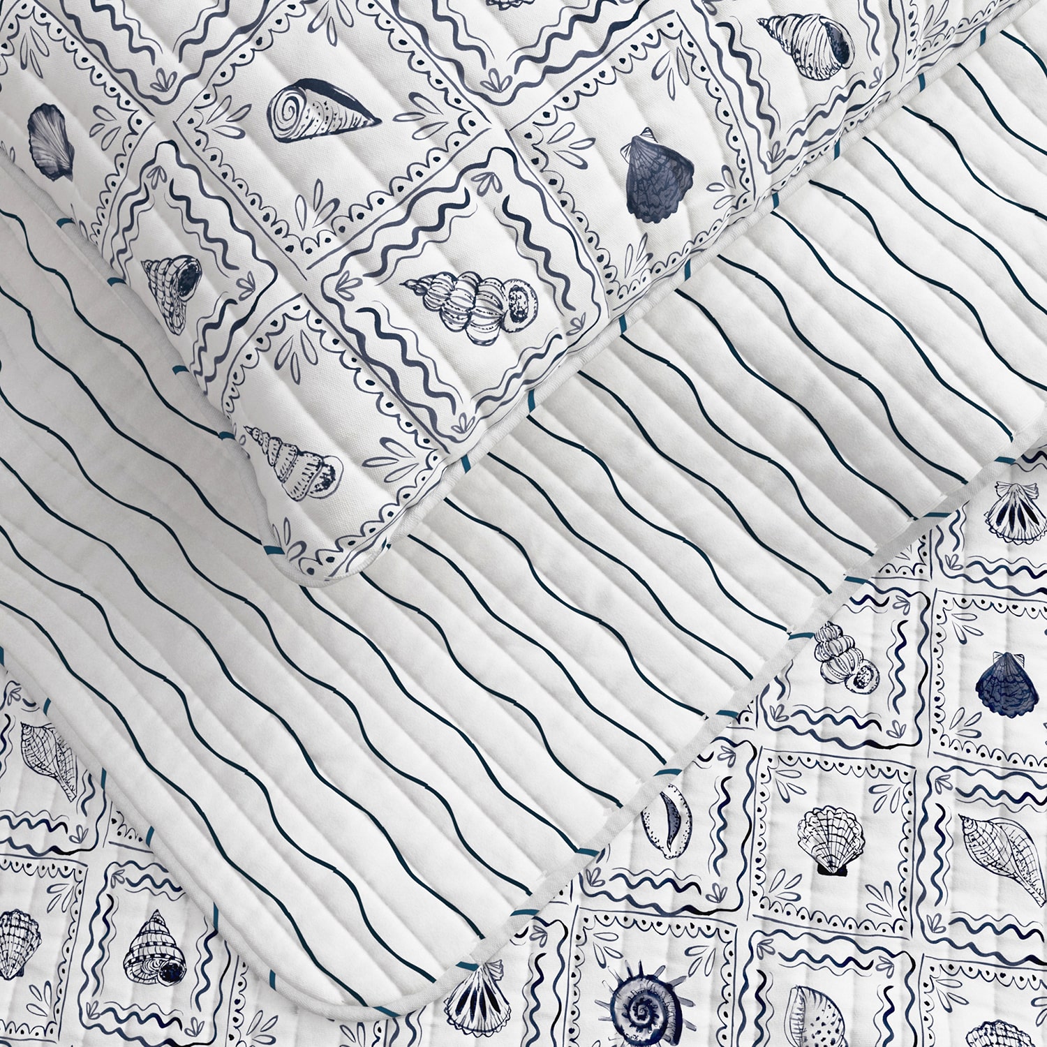 Linery Seashell Tile Reversible Quilt Set