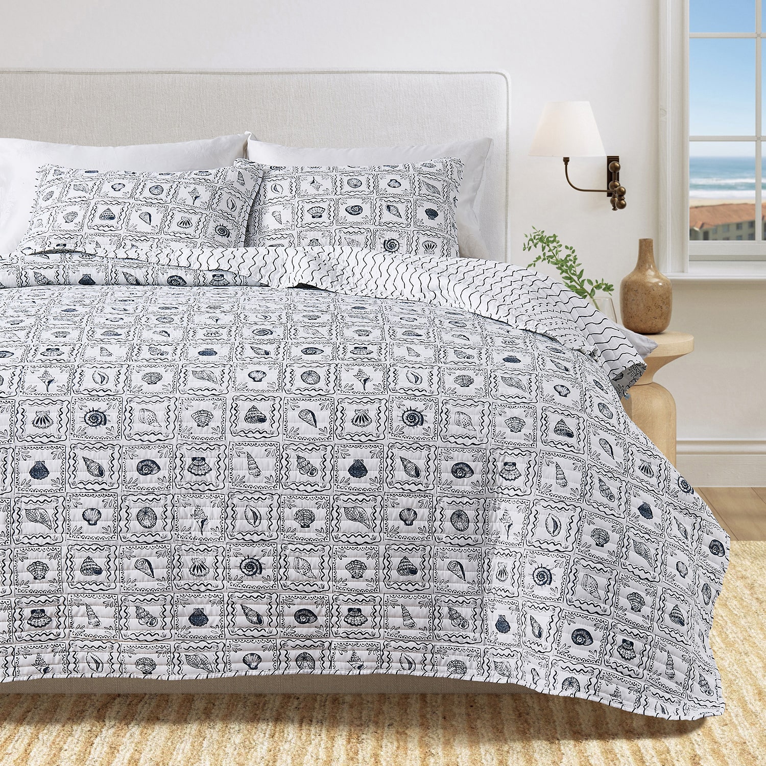 Linery Seashell Tile Reversible Quilt Set