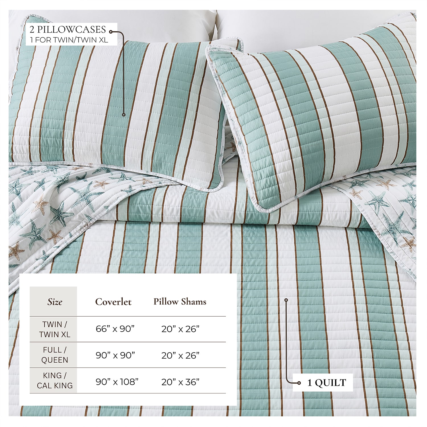 Linery Reversible Coastal Stripe Easy Care Quilt Set