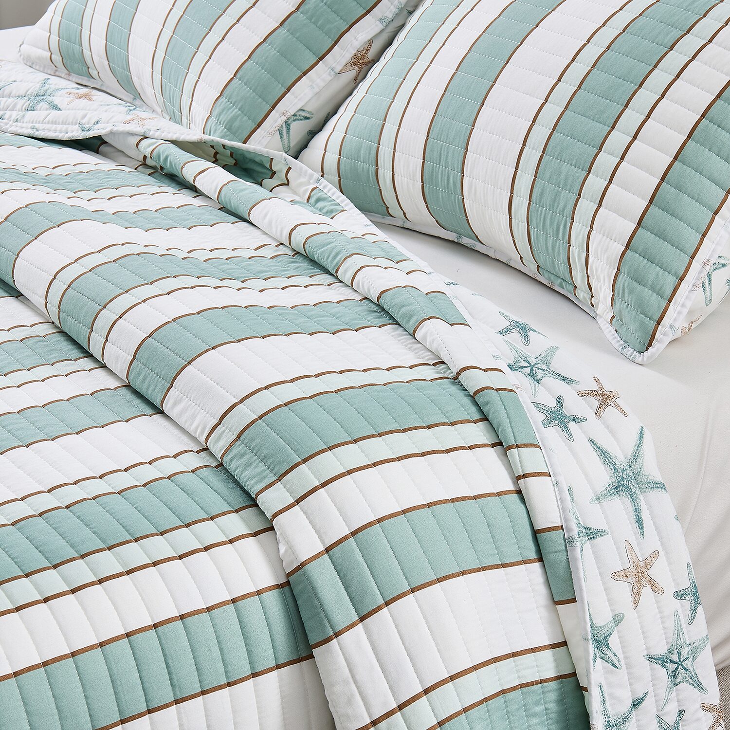 Linery Reversible Coastal Stripe Easy Care Quilt Set