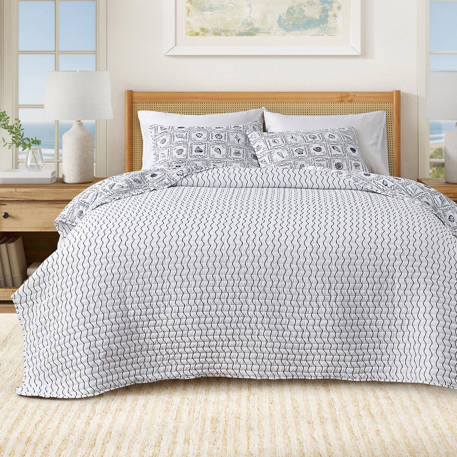 Linery Seashell Tile Reversible Quilt Set