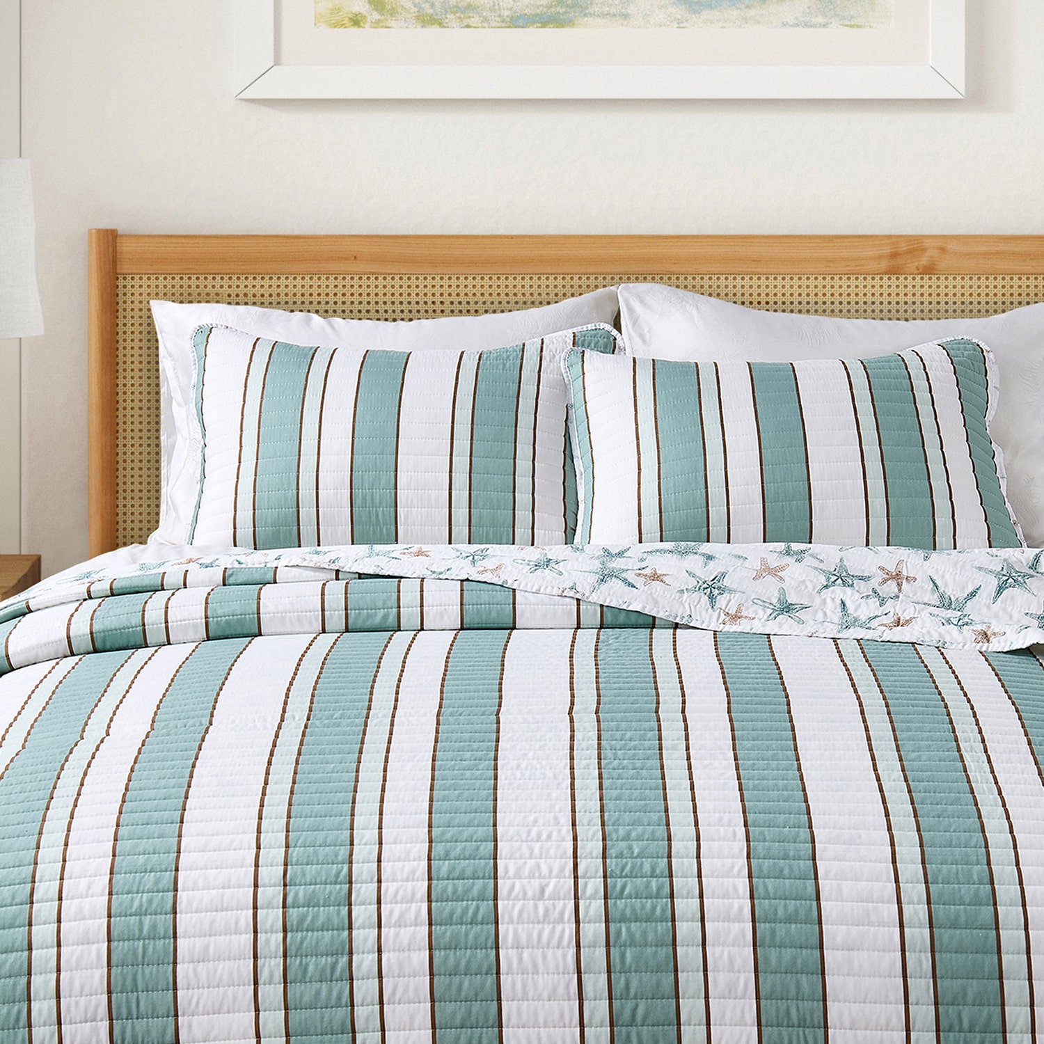 Linery Reversible Coastal Stripe Easy Care Quilt Set