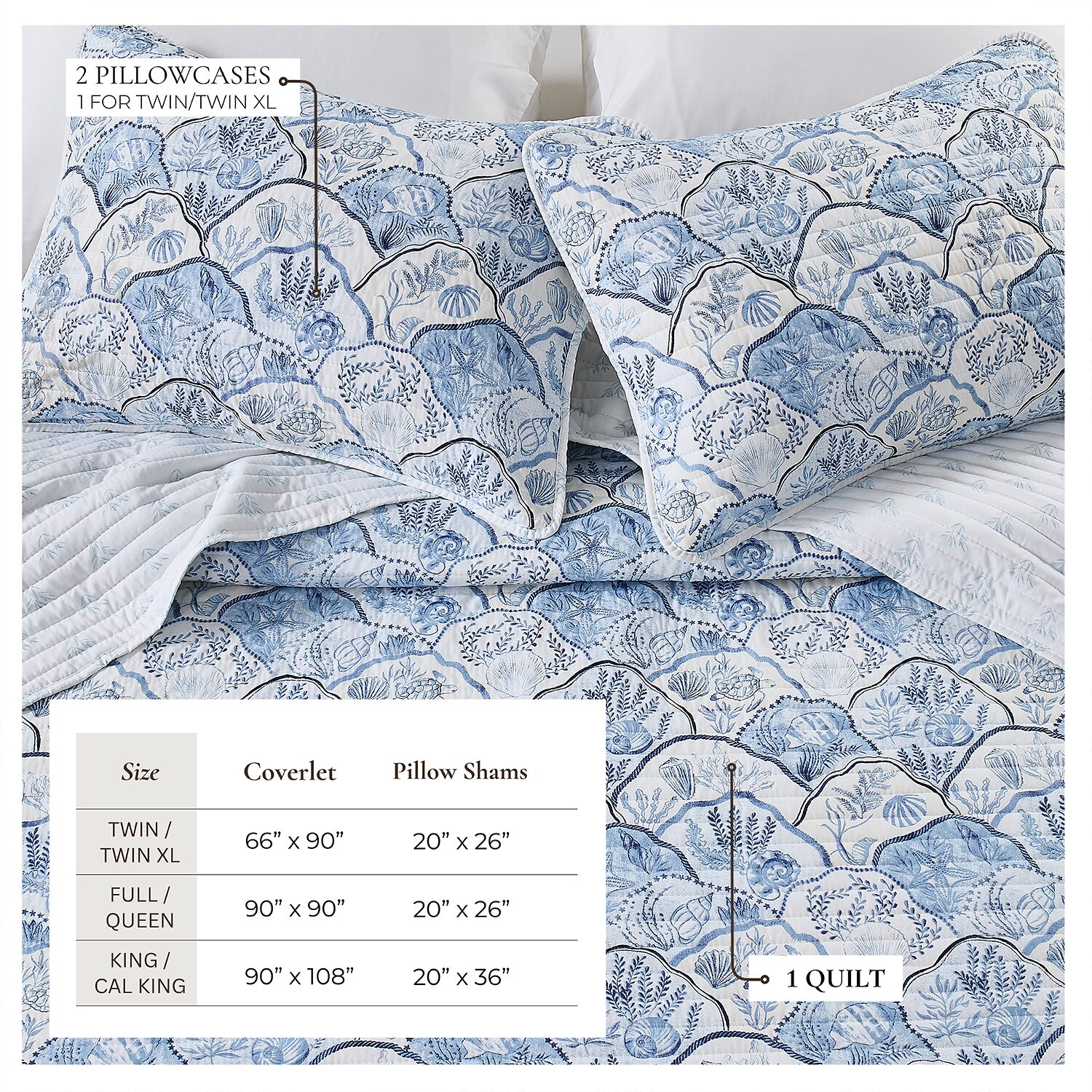 Linery Coastal Toile Reversible Quilt Set